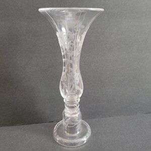 Vintage Crystal Etched Floral Bud Vase